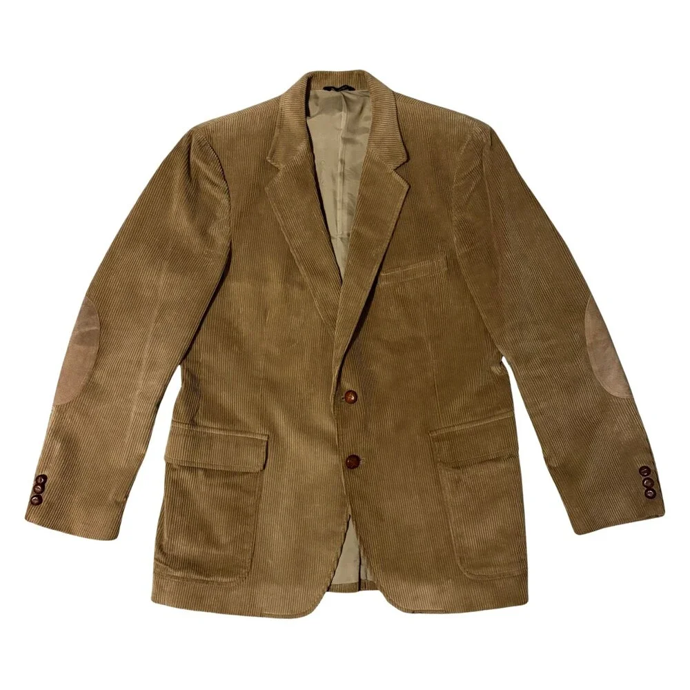 Woodmere Blazer Mens 44R Tan Corduroy Vintage Elbow Patch Sports Coat Jacket